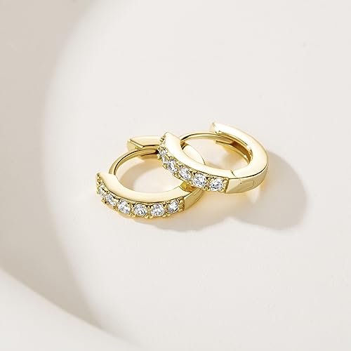 NEARLAND 14K Gold Hoop Earrings for Women 14K Gold Earrings for Women | Small Gold Hoop Earrings for Women Round Cubic Zirconia Lightweight Gold Huggie Hoop Earrings for Women 12/14/16/20/25/30mm - size: 12mm
