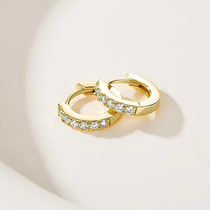 NEARLAND 14K Gold Hoop Earrings for Women 14K Gold Earrings for Women | Small Gold Hoop Earrings for Women Round Cubic Zirconia Lightweight Gold Huggie Hoop Earrings for Women 12/14/16/20/25/30mm - size: 12mm