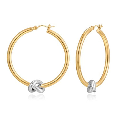 Large Gold Knot Hoop Earrings for Women 18K Gold Hoop Earrings Statement Lightweight Hoops Trendy Gold Hoops Earrings Jewelry - color: B-Big Hoop Earrings-Two Tone