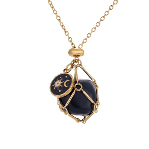 MIXJOY Black Obsidian Crystal Necklace for Women, Sun and Moon Celestial Pendant Protection Gift for Halloween Christmas - style: Small