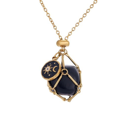 MIXJOY Black Obsidian Crystal Necklace for Women, Sun and Moon Celestial Pendant Protection Gift for Halloween Christmas - style: Small