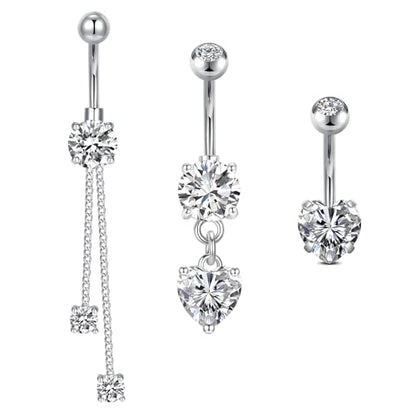 QWALIT Belly Button Rings 14G Surgical Steel Belly Rings CZ Opal Navel Piercing Jewelry for Women Girls 3/8" 10mm Silver Rose Gold - color: A16-3pcs-silver