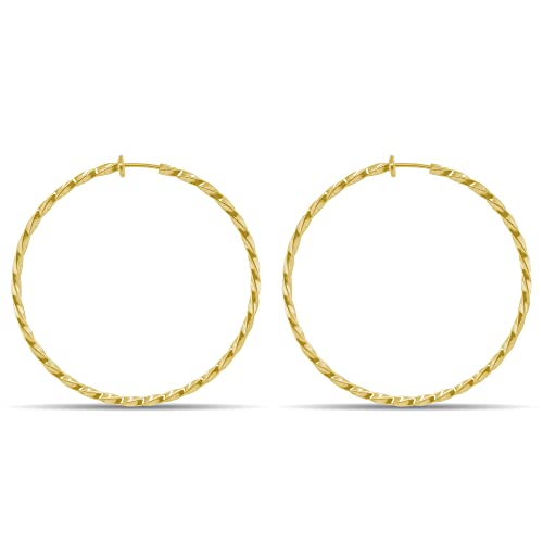 Clip On Spring Hoop Earrings for Non-Pierced Ears - color: Gold-Tone Twisted, size: 60mm