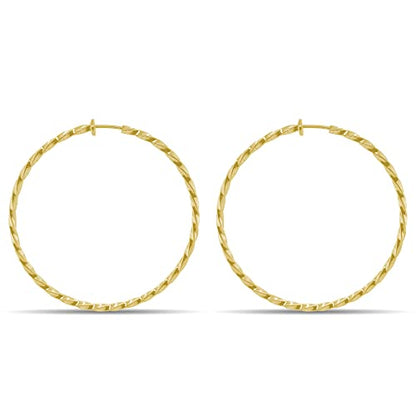 Clip On Spring Hoop Earrings for Non-Pierced Ears - color: Gold-Tone Twisted, size: 60mm