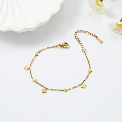 Dainty Gold Anklets for Women Stainless Steel Simple Ankle Bracelets Summer Beach Foot Chain Jewelry Gift - color: Rhombus