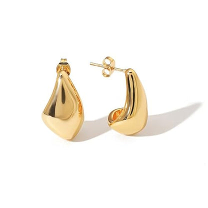 Statement Chunky Gold Earrings for Women Unique Square Stainless Steel Heaven Mayhem Button Stud Earrings Trendy Jewelry - style: Gold Teardrop