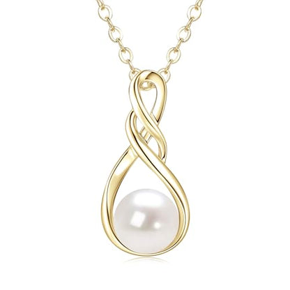 Freshwater Pearl Necklace for Women | 14K Gold Plated Infinity Pendant Fine Jewelry | Dainty Everyday Layering Chain with Lobster Clasp - color: Gold Dainty