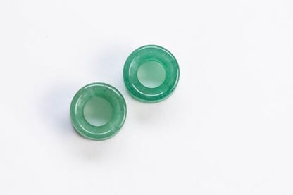 Pierced Owl - Green Aventurine Stone Double Flared Saddle Tunnels, Sold as a Pair - style: 28mm (1 1/8")