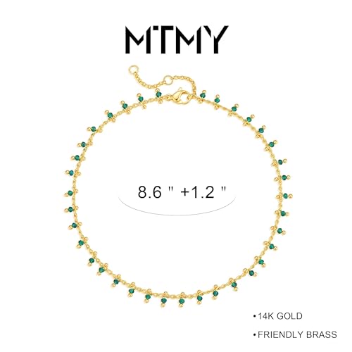 Gold Anklets for Women 14K Gold Plated Tiny Bead Anklet Colorful Tassel Foot Chain Dainty Adjustable Cute Summer Beach Boho Anklets Jewelry Gift - color: green crystal