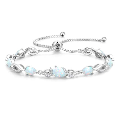 FANCIME Birthstone Teardrop Tennis Bracelet for Women, Sterling Silver 9x7mm main Gemstone Bolo Adjustable Chain Bracelet Fine Jewelry Birthday Gifts for Women Mom Wife Her - color: 10-Opal