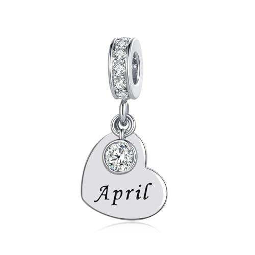 NARTGO January-December Birthstone Birthday Charm Heart Dangle Beads Jewelry Gift for Women Compatible with Pandora Bracelets & Necklaces - style: April Birthstone