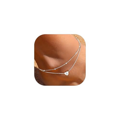 ChicSilver Sterling Silver Anklets for Women 925 Ankle Bracelets for Women Layered Heart Anklet With Beaded Anklets for Women - style: 02.B