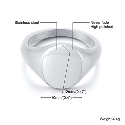 Promise Rings for Women Stainless Steel,Oval Signet Polished 12MM Ring for Women Silver/Gold Engagement Rings for Women - color: Silver