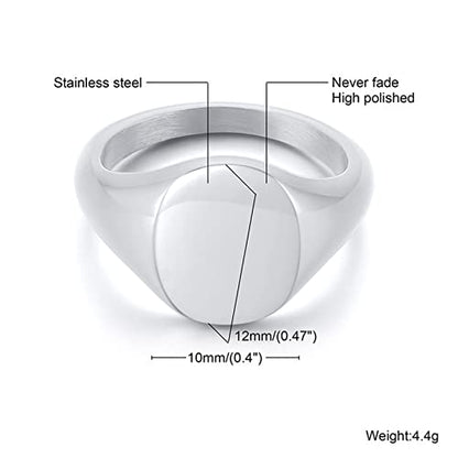 Promise Rings for Women Stainless Steel,Oval Signet Polished 12MM Ring for Women Silver/Gold Engagement Rings for Women - color: (Custom Engraving)Silver
