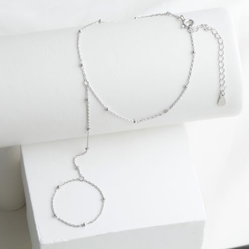 Kakikaki 925 Sterling Silver Finger Ring Bracelet Hand Chain for Women | Slave Bracelets 7" to 9" Adjustable - color: Silver, style: Satellite Chain