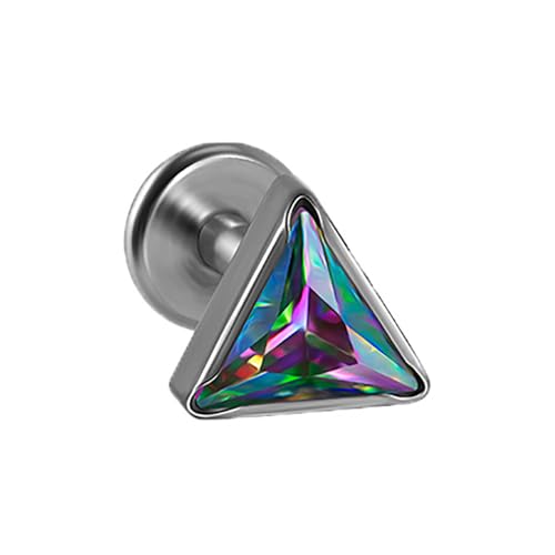 16G Triangle Cubic Zirconia Cartilage Stud Earrings for Women Men G23 Titanium Conch Helix Tragus Studs Earrings Lip Studs Rings Labret Monroe Medusa Piercing Jewelry - color: Colorful