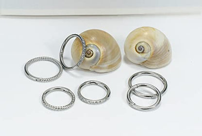 16G 18G 6mm 8mm 10mm Hinged Clicker Segment CZ Twisted Clicker Nose Rings Hoop Helix Cartilage Daith Tragus Sleeper Earrings Body Piercing for Women Men - style: 16G - 8mm - 3Pcs Steel