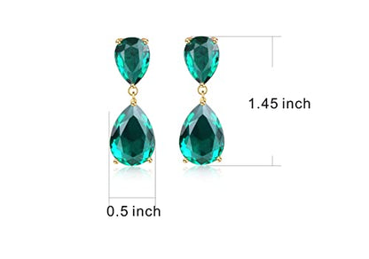 Teardrop Crystal Drop Earrings for Women, 14K Gold Plated Large Double Teardrop Dangle Earrings,Rhinestone Earrings for Wedding Prom Bridesmaid Party,Emerald/Red/Blue/Black/Pink/White Statement Earrings - color: Jade Green