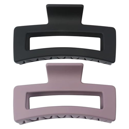 XXL Jumbo Rectangle Claw Clips for Thick Hair - Strong Hold Hair Clips | Rectangle Design | Matte Finish | Non Slip | Wide Opening | 2 Pack (Black & Purple) - color: Black & Purple