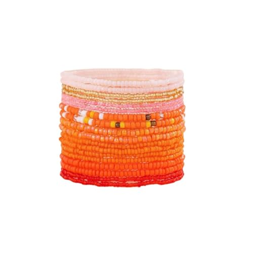 18Pcs Boho Stackable Beaded Bracelets for Women Colorful Handmade Multilayered Rice Beads Anklets Set Summer Beach Bohemian Jewelry Gift - color: Style 1 Orange