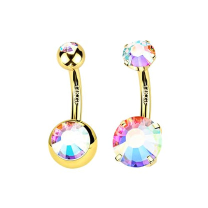 2pcs 14k Gold Filled Belly Button Rings, 14G 8mm/10mm/12mm Threaded Barbell Belly Button Piercing, Navel Ring Piercing Jewelry - color: 14K GF-2pcs-AB Round CZ-12mm