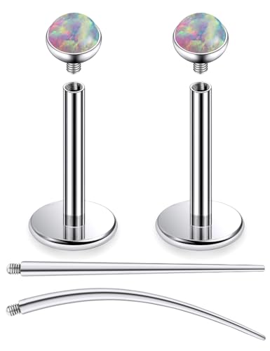 F136 Titanium 20/18/16G Internally Threaded Flat Back Multicolor Opal Stud Earrings Nose Rings Lip Labret Medusa Monroe Piercing Jewelry with Taper for Women Men - color: Pink, size: 16g*8mm*2mm