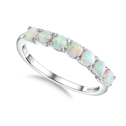 3.5mm Stackable Rings S925 Sterling Silver Created Birthstone & Cubic Zirconia Ring for Women Wedding Bands Anniversary Birthday Jewelry Size 6 to 10(with Box) - color: 10-Created Opal-Oct