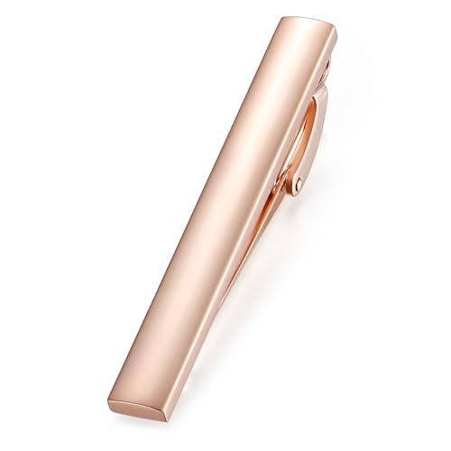 HONEY BEAR 1.57" Skinny Tie Clip Bar for Men Steel Business Wedding Gift | Classic Minimalist, Steel-Plated Copper Base, Gift-Boxed, Thickened, Rounded Corners, Easy to Slide On, No Snag or Wrinkle - style: Shinny Rose Gold 4cm