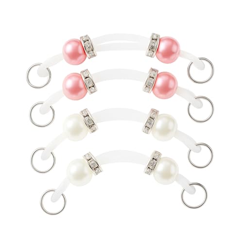 2 Pairs Non-Piercing Nipple Jewelry – Adjustable Silicone Rings with Silver & Gold Beads – Fake Nipple Piercing Look, Pain-Free Faux Nipple Rings for Unisex Adult Body Jewelry - color: White & Pink