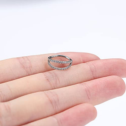 GAGABODY Conch Piercing Double Open Stack with CZ 16 Gauge Hoop Earrings 18g Septum Jewelry 20g Septum Ring Daith Earrings 316L Surgical Steel Lip Rings Helix Rook Cartilage Earrings Hoop - color: Style9:Silver+Double Hoop CZ