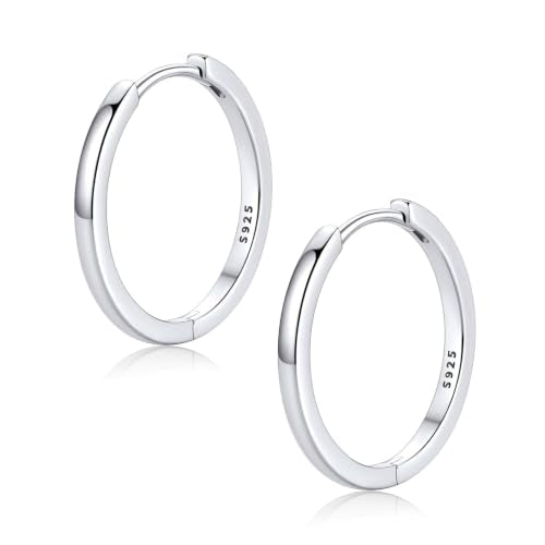 FaithHeart Solid 925 Sterling Silver Small Huggie Hoop Earrings for Women | Silver/Black/Gold/Rose Gold Small Hoop Earrings, Hypoallergenic Lightweight Cartilage Huggie Earrings, Gift Box - color: 01. Blank-Silver, size: 18mm