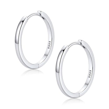 FaithHeart Solid 925 Sterling Silver Small Huggie Hoop Earrings for Women | Silver/Black/Gold/Rose Gold Small Hoop Earrings, Hypoallergenic Lightweight Cartilage Huggie Earrings, Gift Box - color: 01. Blank-Silver, size: 18mm