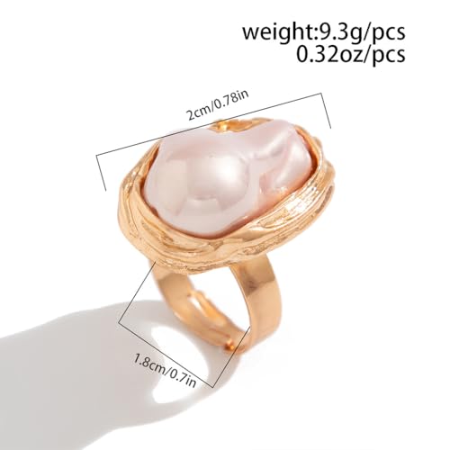 GIGB PBDK Gold Plated Baroque Pearl Ring for Women Fashion Chunky Irregular Pearl Knuckle Statement Ring Minimalist Promise Ring Bridal Wedding Charm Jewelry - color: Gold