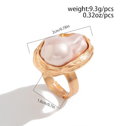 GIGB PBDK Gold Plated Baroque Pearl Ring for Women Fashion Chunky Irregular Pearl Knuckle Statement Ring Minimalist Promise Ring Bridal Wedding Charm Jewelry - color: Gold