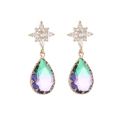 Crystal Earrings CXUEMH Teardrop Earrings for Women Blue and Green Dangle Earrings Elegant Earrings for Prom Emerald Green Earrings Formal Jewelry Crystal Drop Earrings - color: Style G