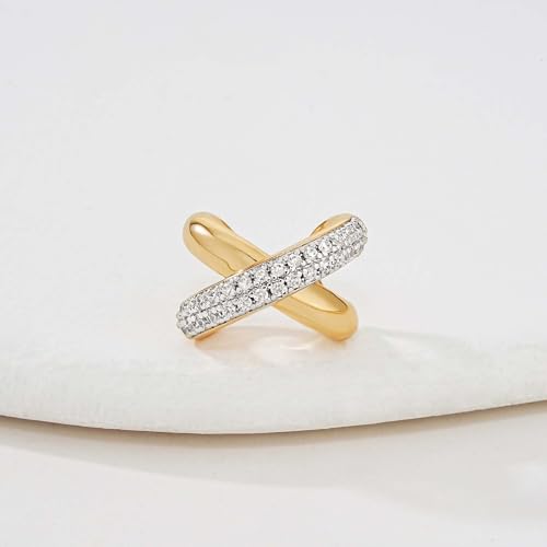 Gold Ear Cuff Earring for Women 14K Gold Plated Cubic Zirconia Non-Pierced Clip on Cartilage Chunky Ear Cuffs Hypoallergenic Jewelry - style: X