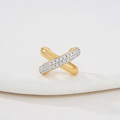 Gold Ear Cuff Earring for Women 14K Gold Plated Cubic Zirconia Non-Pierced Clip on Cartilage Chunky Ear Cuffs Hypoallergenic Jewelry - style: X