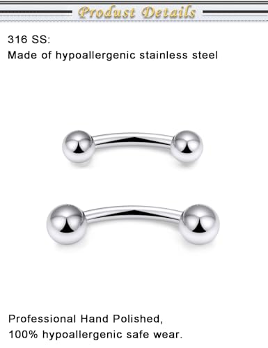 Snake Eyes Piercing Jewelry Tongue Surgical Steel Frog Eyes Tongue Rings 16G 14G Eyebrow Piercing Curbed Barbell Vertical Labret Lip Jewelry Bridge Piercings for Women Men 10mm/12mm/14mm/16mm - color: 14g,silvertone