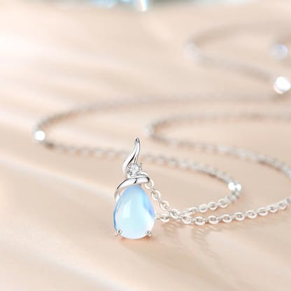 FANCIME 14K Solid White Gold Birthstone Pendant Necklace for Women with Diamond Pear Shaped Teardrop Necklace Birthday Gifts for Mom Women,Sterling Silver Chain 16" + 2" Extender - color: 06-Moonstone