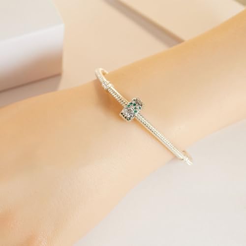 KEQ Clip Spacer Charm for Bracelet 925 Silver Pave Cubic Zirconia Clip Lock Stopper Bead Spacer For Women Bracelets Stopper Birthday Gifts European Openable Beads 2pcs - color: Monstera