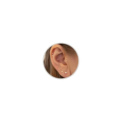 16G/18G/20G Tiny CZ Stud Earrings, Gold Flat Back Earrings, Threadless Cartilage Tragus Piercing Conch Stud Nose Helix Stud - color: CZ -Gold, size: 18 gauge (1.0mm post)