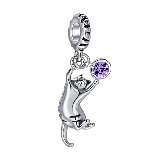 Ginger Cat Playing Tabby Dangle Charm Compatible with Pandora Charms Bracelets with CZ Birthstones for Cat Lovers Women Mother's Day - style: Jun Tabby Cat