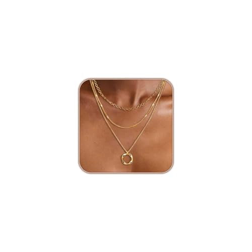 Gold Layered Necklaces for Women, 14K Gold Plated Paperclip Snake Chain Necklace Set, Dainty Coin Cross Tear Pendant Layering Choker Necklaces, Simple Trendy Stackable Jewelry Gifts - color: 3PCS / Twisted Circle & 2 Chains