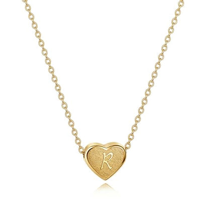 18k Gold Plated Heart Pendant Letter Necklaces for Girls Stainless Steel Initial Necklace for Women Birthday Gifts for Girls Women - color: Brushed Gold, style: Letter R