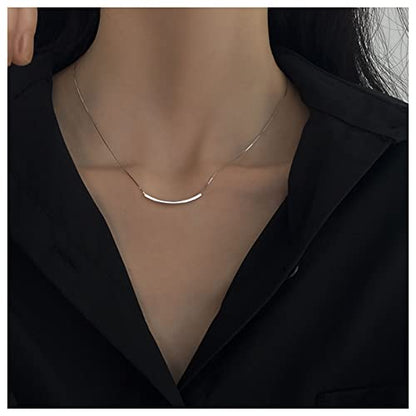 Boho Bent Bar Pendant Necklace Tube Bar Necklace Silver Round Tube Necklace Curved Bar Necklace Minimalist Choker Necklace Jewelry for Women