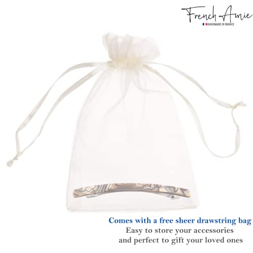 French Amie Long and Thin Onyx Large 4 Inch Hair Clip Barrette | Handmade Automatic For Girls Women Teens Adults Everyday Style - color: Onyx