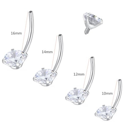 ORANGELOVE G23 Titanium 14G Belly Button Rings Cubic Zirconia Internally Threaded CZ Belly Ring Navel Barbell Stud Body Piercing Jewelry 14 Gauge 8mm 10mm 12mm 14mm - color: Silver, size: 14G 12mm