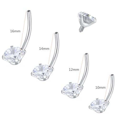 ORANGELOVE G23 Titanium 14G Belly Button Rings Cubic Zirconia Internally Threaded CZ Belly Ring Navel Barbell Stud Body Piercing Jewelry 14 Gauge 8mm 10mm 12mm 14mm - color: Silver, size: 14G 8mm