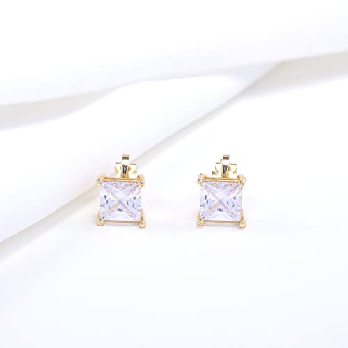 YOQUCOL 2 Pairs 8MM Cubic Zirconia Crystal Clip On Stud Earrings Non Pierced Stud Earrings For Women - color: Gold-White