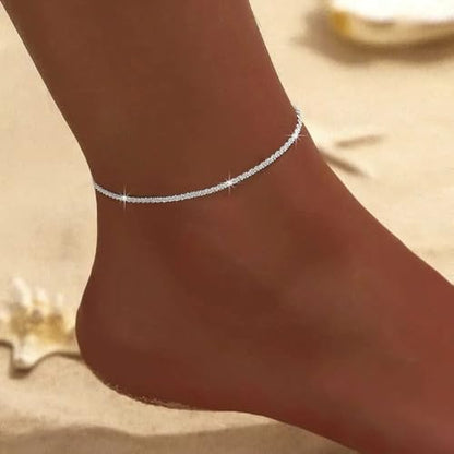 Fesciory Silver Ankle Bracelets for Women, Adjustable Rhinestone Pendant Tennis Anklet, Butterfly Heart Infinite Diamond Summer Beach Foot Chain Jewelry Gifts - style: Rope